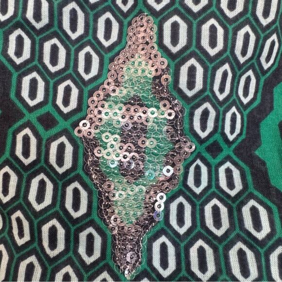 Tory Burch Women’s Geometric Sequin 3/4 Sleeve V Neck Tunic Sz 4 Green, Sparkle - Picture 4 of 8